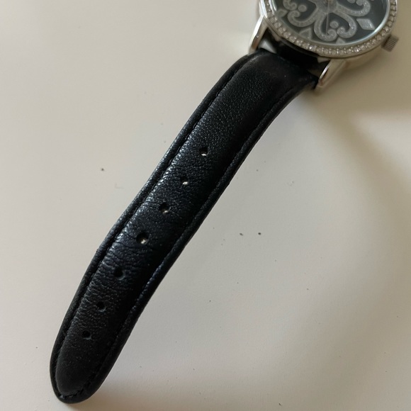 Anne Klein black and silver leather wristwatch with diamonds - Picture 3 of 6